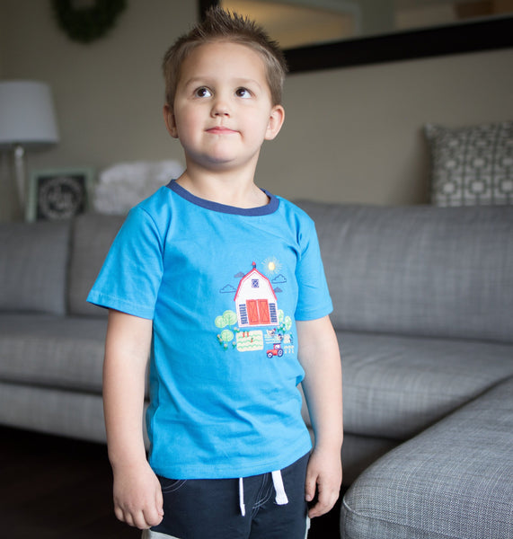 Baby and Boy By the Barn Blue Short Sleeve Tee,Shirts,Rockin' Baby-The Little Clothing Company