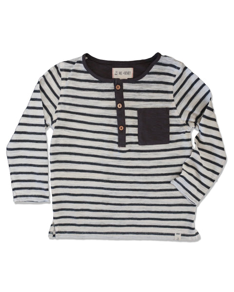 Boy's Charcoal Gray Stripe Henley,Shirts,Me and Henry-The Little Clothing Company