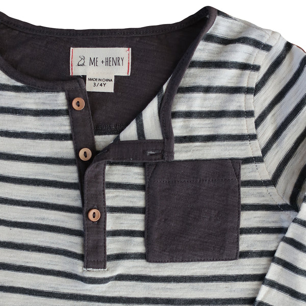 Boy's Charcoal Gray Stripe Henley,Shirts,Me and Henry-The Little Clothing Company