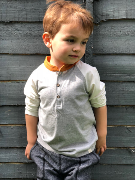 Boy's Orange and Gray Long Sleeve Raglan Henley,Shirts,Me and Henry-The Little Clothing Company