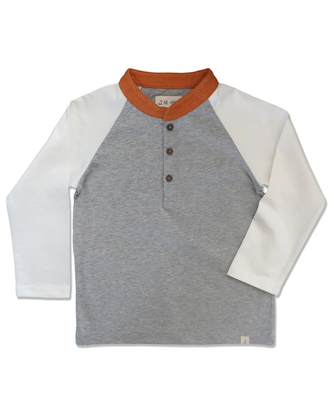 Boy's Orange and Gray Long Sleeve Raglan Henley,Shirts,Me and Henry-The Little Clothing Company