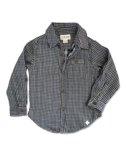 Boy's Navy Blue Plaid Collared Long Sleeve Shirt,Shirts,Me and Henry-The Little Clothing Company