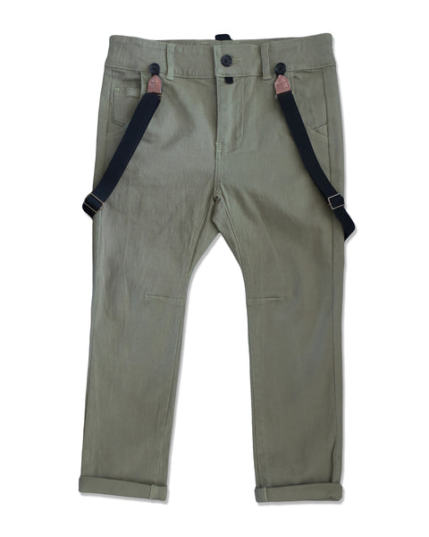Boy's Olive Suspender Chinos,Bottoms,Me and Henry-The Little Clothing Company
