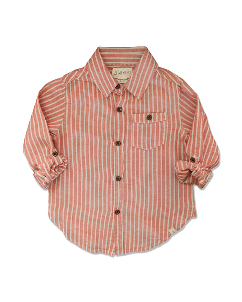 Boy's Orange Stripe Linen Collared Long Sleeve Shirt,Shirts,Me and Henry-The Little Clothing Company