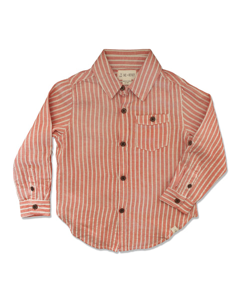 Boy's Orange Stripe Linen Collared Long Sleeve Shirt,Shirts,Me and Henry-The Little Clothing Company