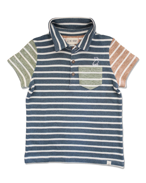 Boy's Blue and Green Stripe Rugby Polo Shirt,Shirts,Me and Henry-The Little Clothing Company