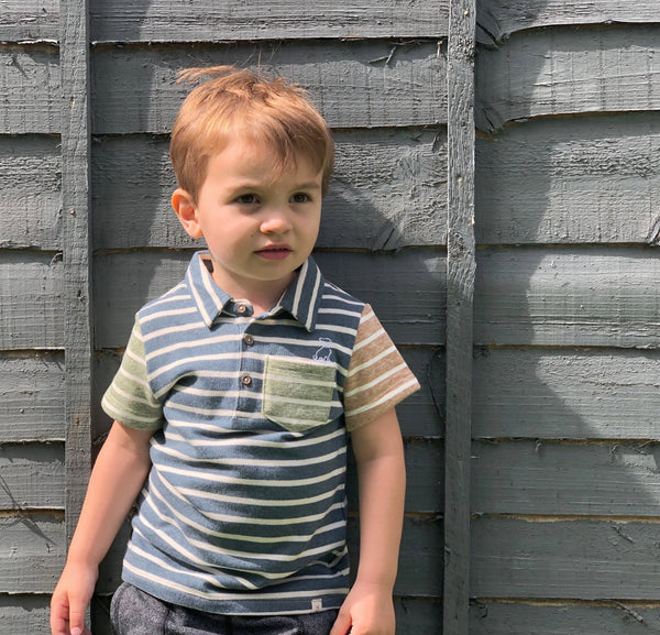 Boy's Blue and Green Stripe Rugby Polo Shirt,Shirts,Me and Henry-The Little Clothing Company