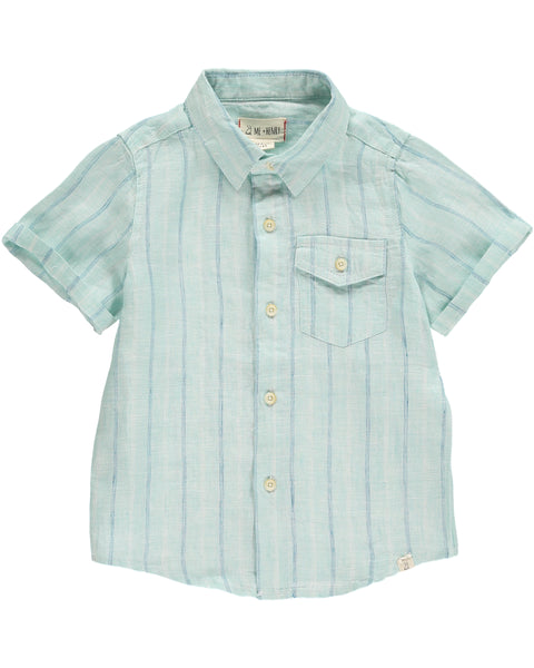 Boy's Green Stripe Short Sleeve Button Up Shirt,Shirts,Me and Henry-The Little Clothing Company