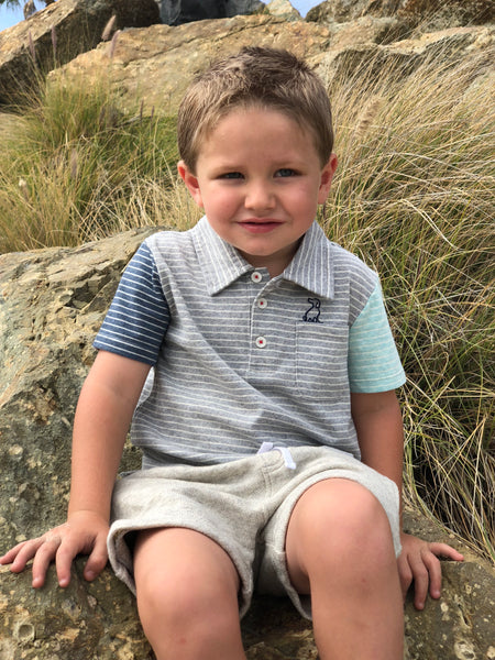 Boy's Gray and Blue Stripe Polo,Shirts,Me and Henry-The Little Clothing Company