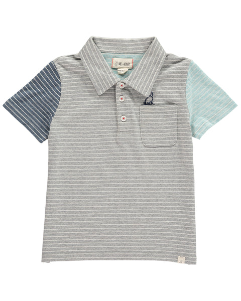 Boy's Gray and Blue Stripe Polo,Shirts,Me and Henry-The Little Clothing Company