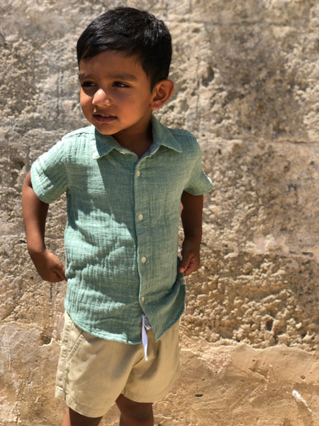 Boy's Woven Khaki Bermuda Length Drawstring Shorts,Bottoms,Me and Henry-The Little Clothing Company