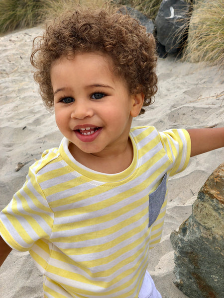 Boy's Yellow Stripe Cotton Pocket Tee,Shirts,Me and Henry-The Little Clothing Company