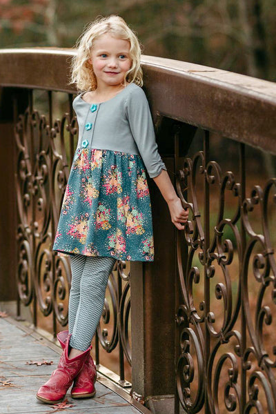 Bouquet Girl's Gray and Floral Dress - 2T,Dresses,Looking Glass-The Little Clothing Company