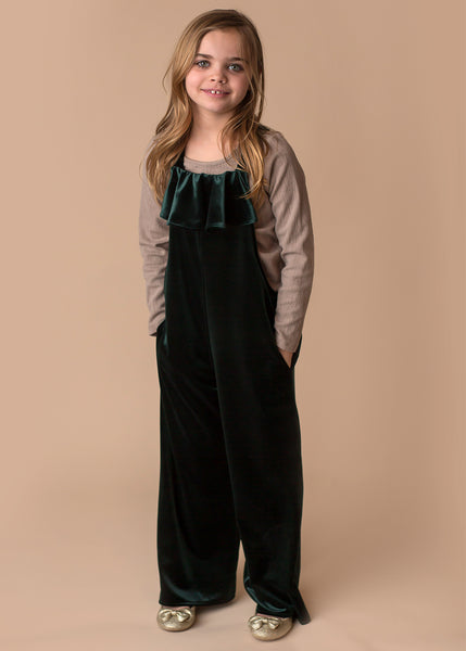 Girl's Green Velour Ruffle Jumpsuit and Shirt - 4T,Romper,Mabel + Honey-The Little Clothing Company