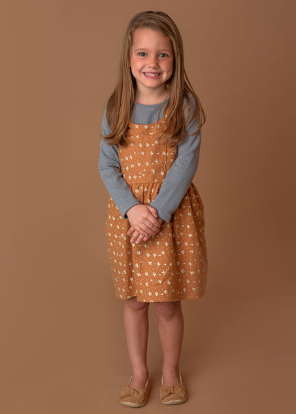Girl's Mustard Print Jumper & Blue Long Sleeve - Two Piece Set,Dresses,Mabel + Honey-The Little Clothing Company
