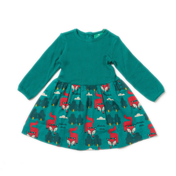 Baby and Girl Winter Fox Organic Cotton Long Sleeve Dress,Dresses,Little Green Radicals-The Little Clothing Company