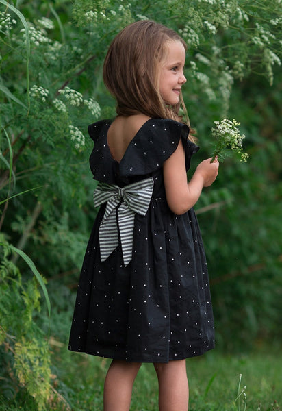 Girl's Black and White Polka Dot Bow Dress,Dresses,Mabel + Honey-The Little Clothing Company