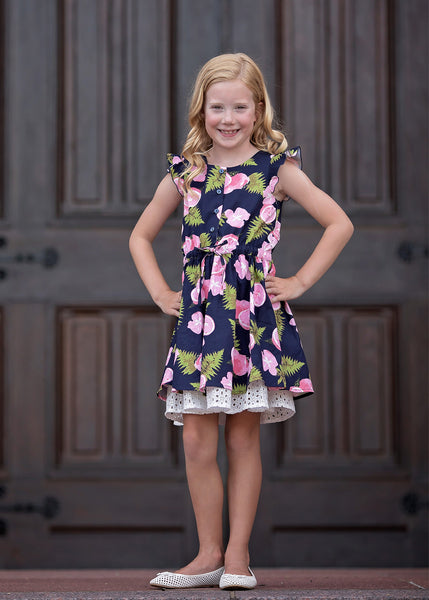 Girl's Pink Lemonade Button Twirl Dress,Dresses,Mabel + Honey-The Little Clothing Company