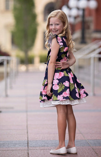 Girl's Pink Lemonade Button Twirl Dress,Dresses,Mabel + Honey-The Little Clothing Company