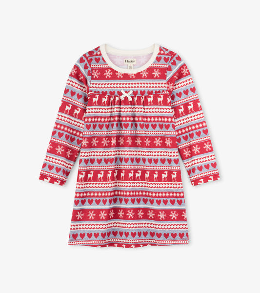 Red Deer Fair Isle Girl's Nightgown - 2T,Pajamas,Hatley-The Little Clothing Company