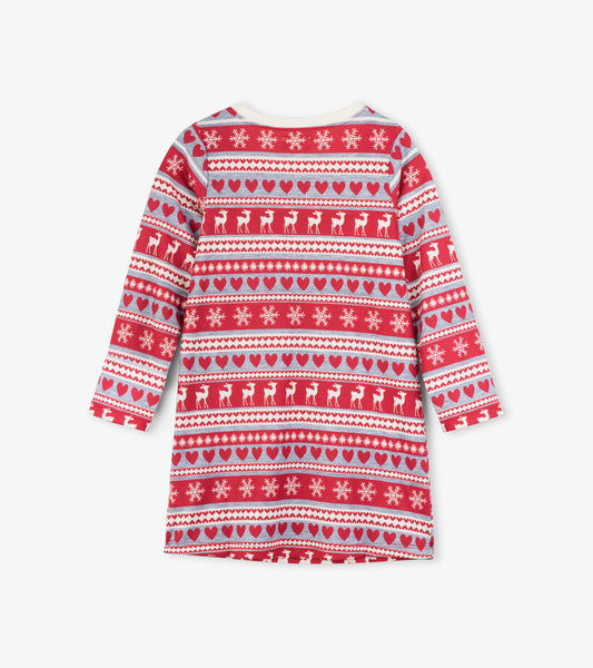 Red Deer Fair Isle Girl's Nightgown - 2T,Pajamas,Hatley-The Little Clothing Company
