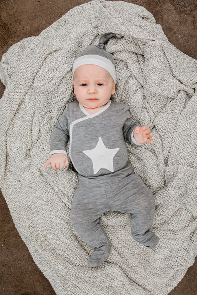 Bamboo Baby Newborn 3 Piece Set - Gray Star,Romper,Earth Baby-The Little Clothing Company
