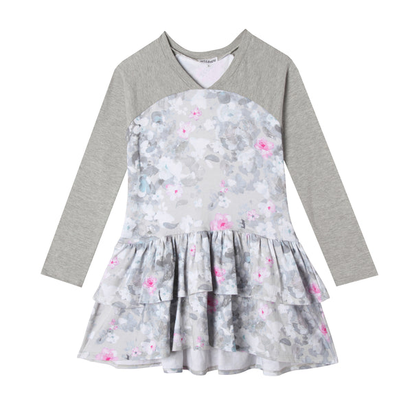 Ellie Girl Pastel Flower Long Sleeve Ruffle Dress,Dresses,Art & Eden-The Little Clothing Company