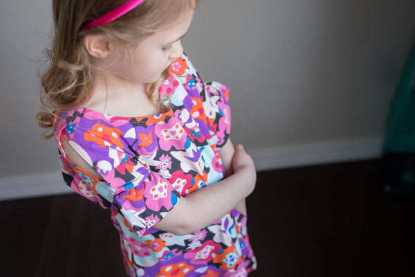 Pink & Purple Floral Girls Cold Shoulder Organic Cotton Dress,Dresses,Art & Eden-The Little Clothing Company