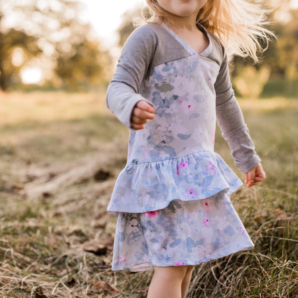Ellie Girl Pastel Flower Long Sleeve Ruffle Dress,Dresses,Art & Eden-The Little Clothing Company