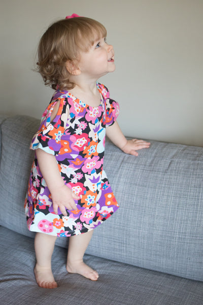 Pink & Purple Floral Baby Cold Shoulder Organic Cotton Dress,Dresses,Art & Eden-The Little Clothing Company