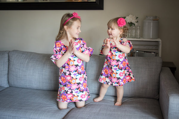 Pink & Purple Floral Baby Cold Shoulder Organic Cotton Dress,Dresses,Art & Eden-The Little Clothing Company