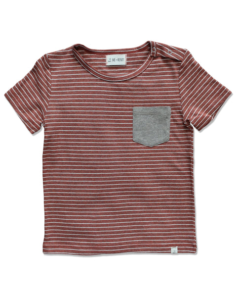 Baby and Boy's Brown Stripe Short Sleeve Pocket Tee Shirt,Shirts,Me and Henry-The Little Clothing Company