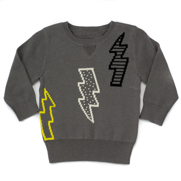 Lightening Bolt Gray Baby Organic Cotton Sweater - 18/24 months,Shirts,Earth Baby-The Little Clothing Company