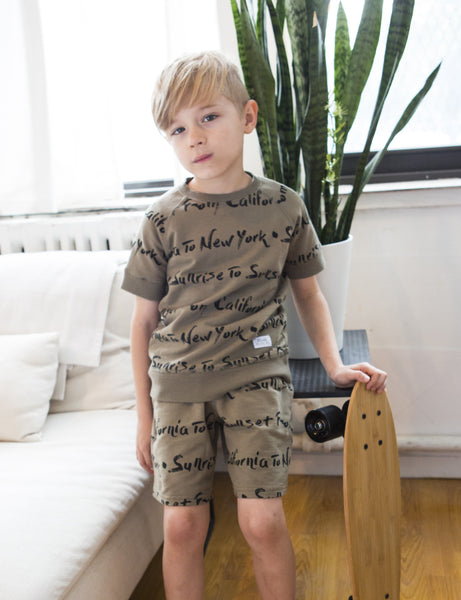 California to New York Script Boys Short Sleeve Sweatshirt,Shirts,Art & Eden-The Little Clothing Company