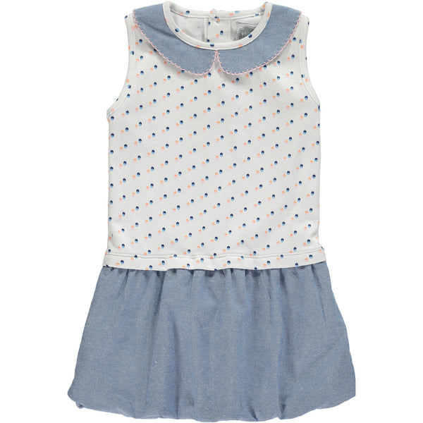 Baby and Girl Polka Dot and Chambray Ruffle Neck Bubble Dress,Dresses,Rockin' Baby-The Little Clothing Company