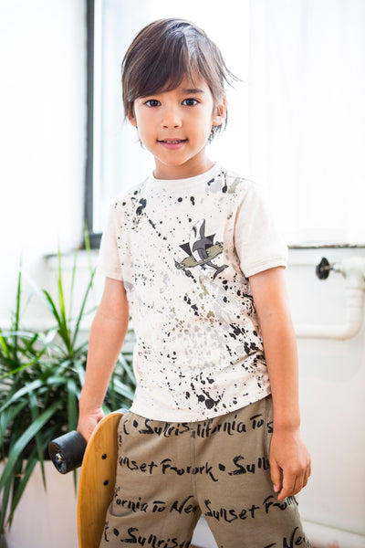 California to New York Script Boys Organic Cotton Shorts,Bottoms,Art & Eden-The Little Clothing Company