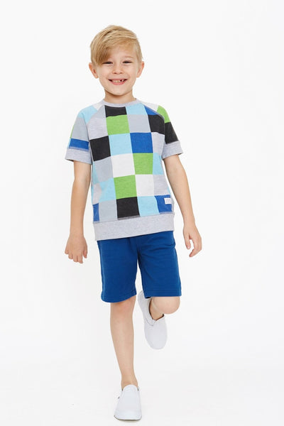 Blue Square Boy Crew Neck Short Sleeve Shirt,Shirts,Art & Eden-The Little Clothing Company