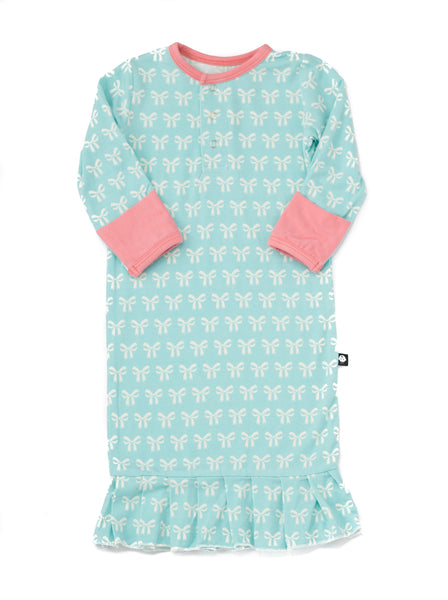 Bamboo Baby Aqua Bow Print Gown - 0/3 months,Sleepers,Sweet Bamboo-The Little Clothing Company