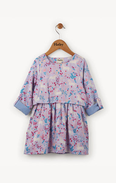 Unicorns in the Garden Purple Long Sleeve Dress,Dresses,Hatley-The Little Clothing Company