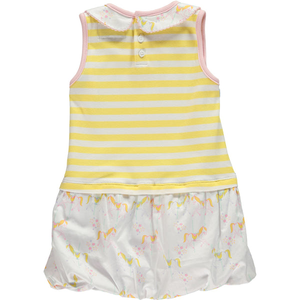 Baby Girl Yellow Stripe Carousel Ruffle Neck Bubble Dress,Dresses,Rockin' Baby-The Little Clothing Company