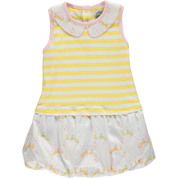 Baby Girl Yellow Stripe Carousel Ruffle Neck Bubble Dress,Dresses,Rockin' Baby-The Little Clothing Company